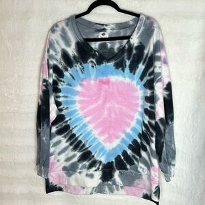 LIKE LOVE TIE DYED LONG SLEEVE "HEART" sweatshirt TOP Size Large.cotton